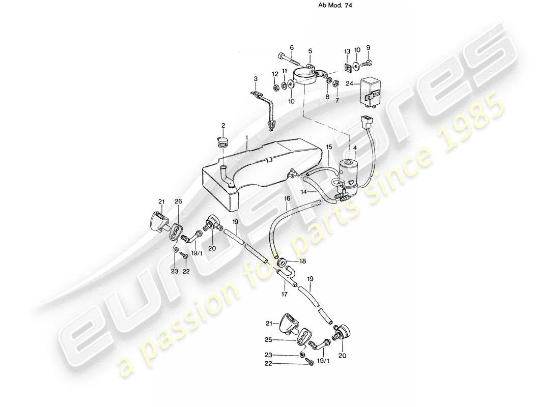 porsche 1976 (914) impianto rondella - d - mj 1974>> schema delle parti
