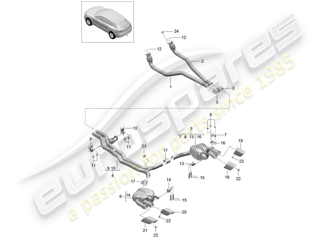 porsche 2017 (macan) impianto di scarico diagramma delle parti