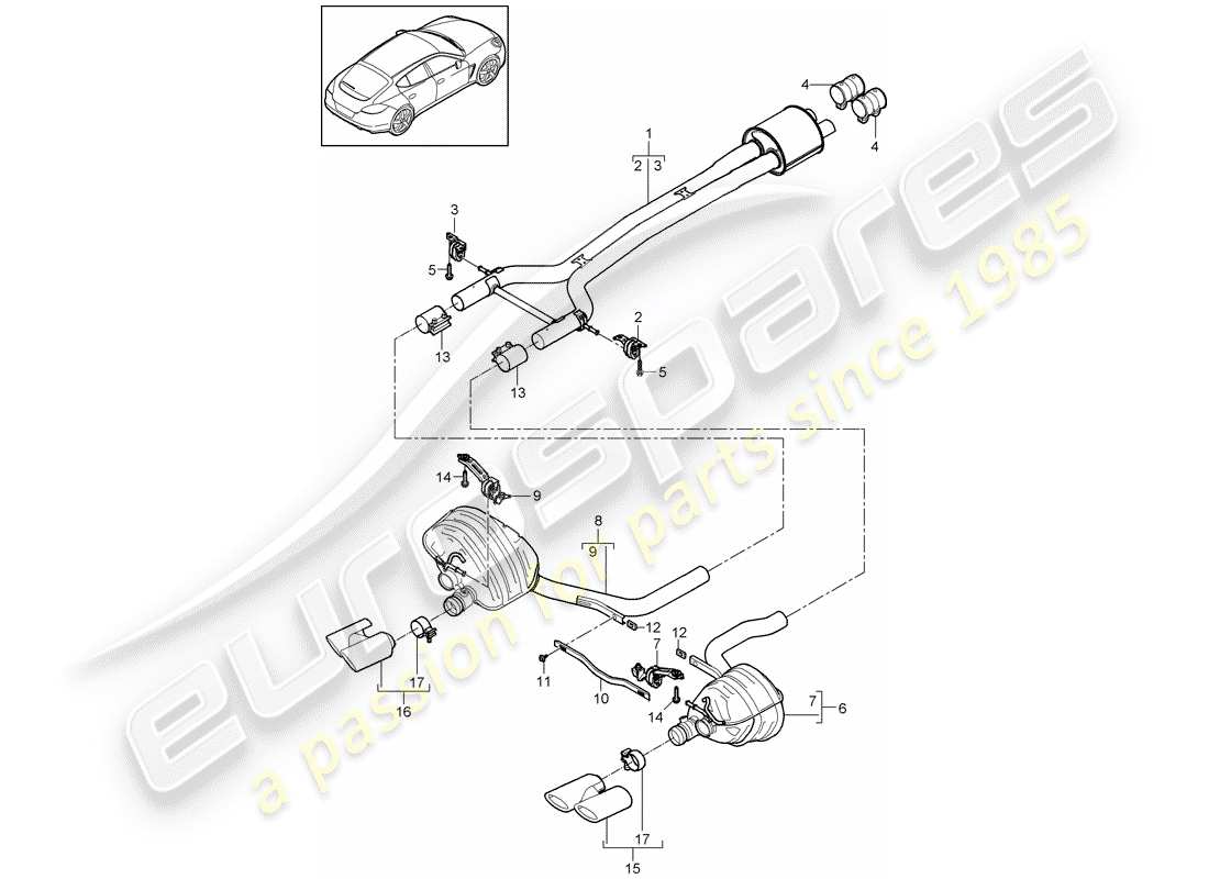porsche 2010 (panamera 970) impianto di scarico diagramma delle parti