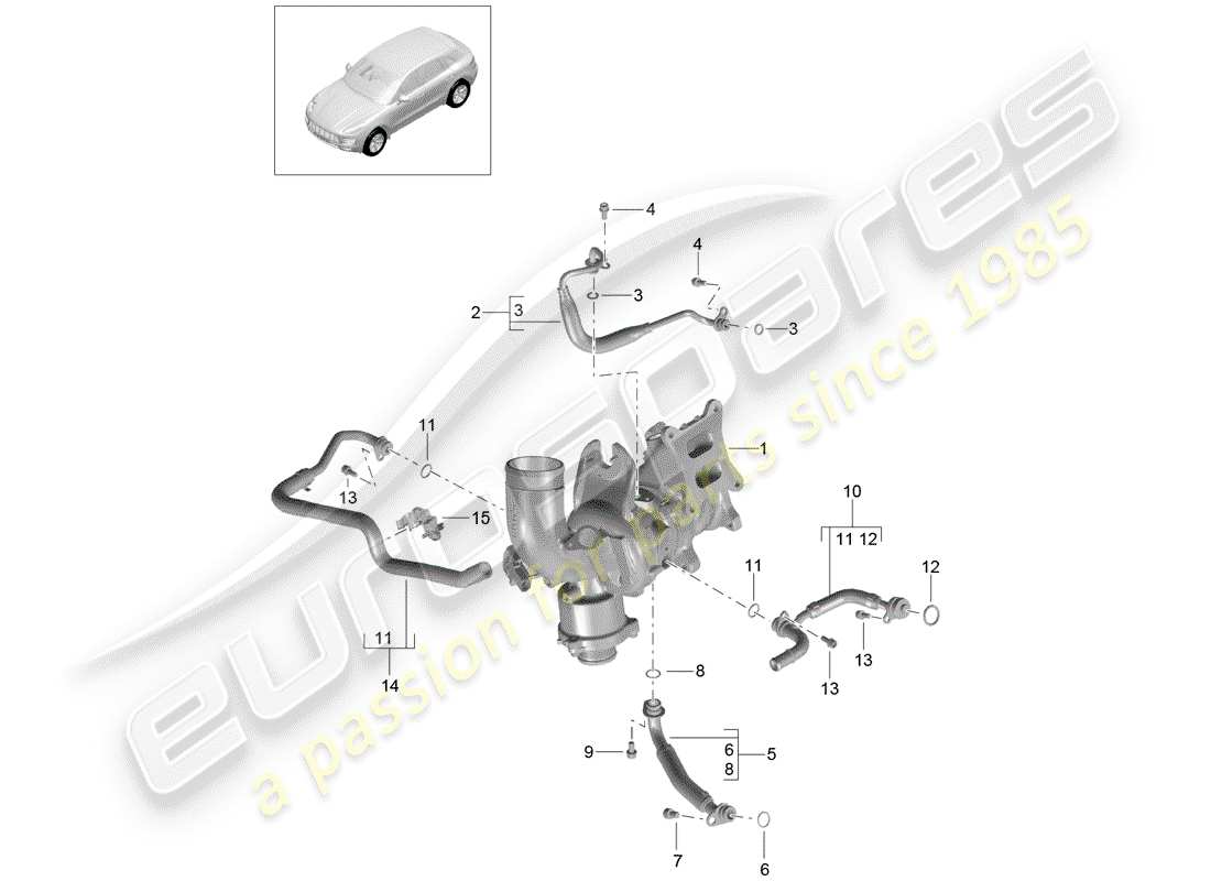porsche 2016 (macan) linea di pressione dell'olio diagramma delle parti