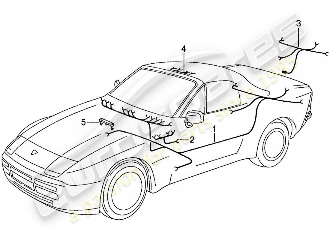 porsche 1990 (944) cablaggi elettrici - abitacolo passeggero schema delle parti
