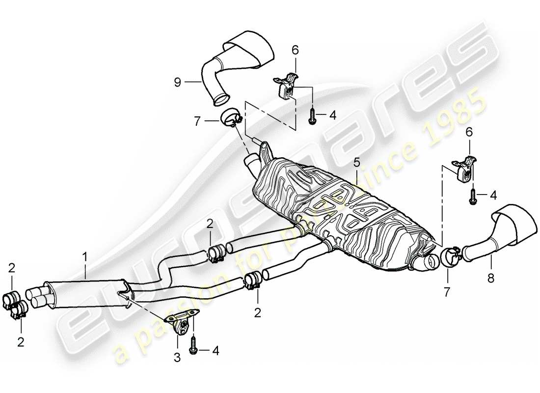 porsche 2010 (cayenne e1 9pa) impianto di scarico diagramma delle parti