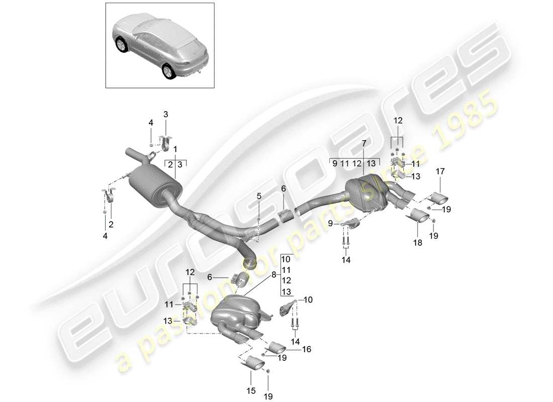 porsche 2018 (macan) diagramma delle parti del sistema di scarico