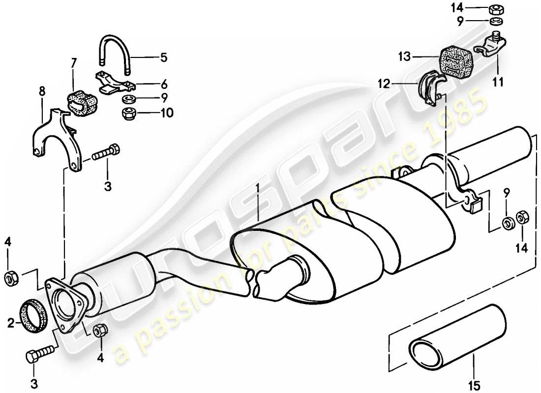 porsche 1988 (944) sistema di scarico - silenziatore di scarico, posteriore diagramma delle parti