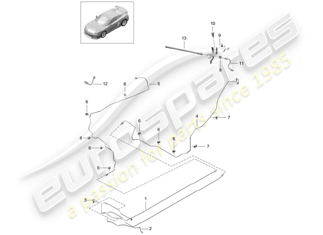 porsche 2016 (981 cayman gt4) diagramma delle parti delle linee dei freni