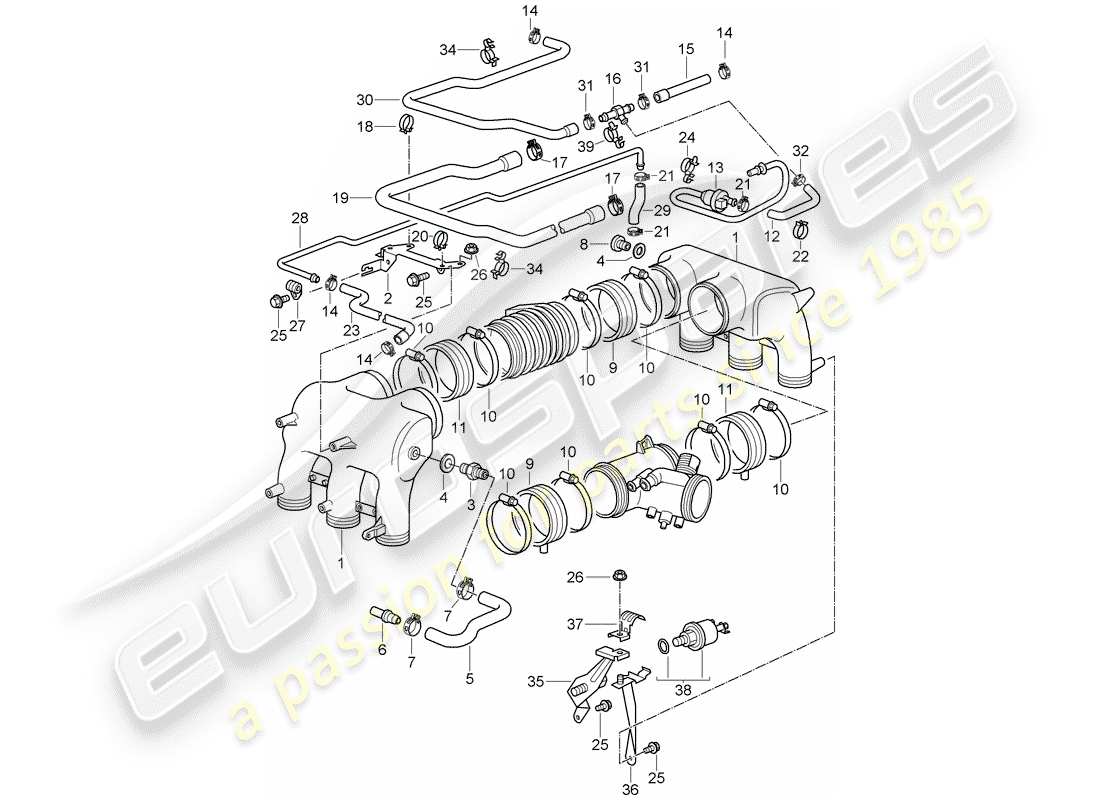 porsche 2005 (996 gt3) distributore dell'aria aspirata diagramma delle parti