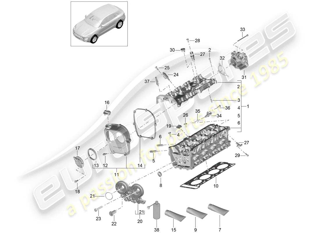 porsche 2015 (macan) schema delle parti della testa cilindro