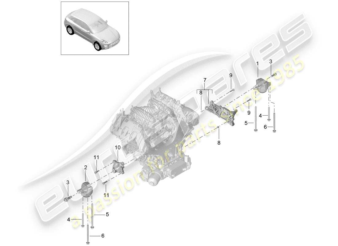 porsche 2016 (macan) attrezzatura di sollevamento motore schema delle parti