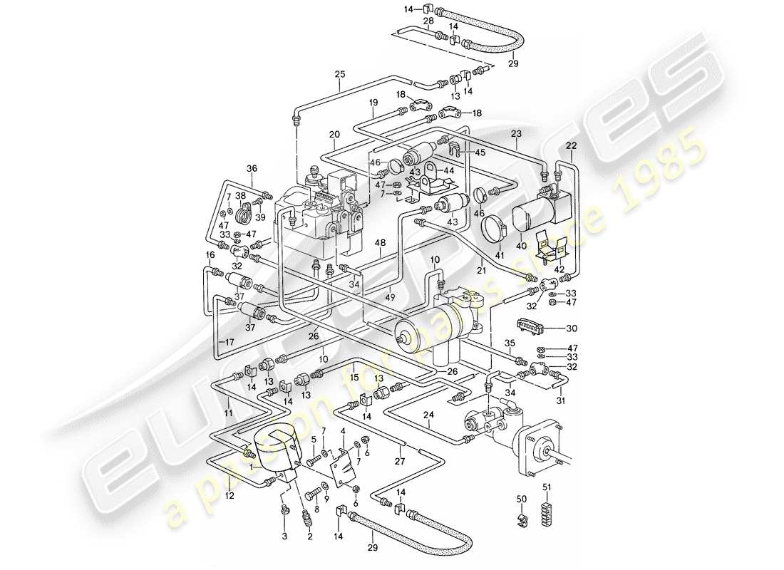 porsche 1988 (959) linee dei freni - unità di pressione diagramma delle parti