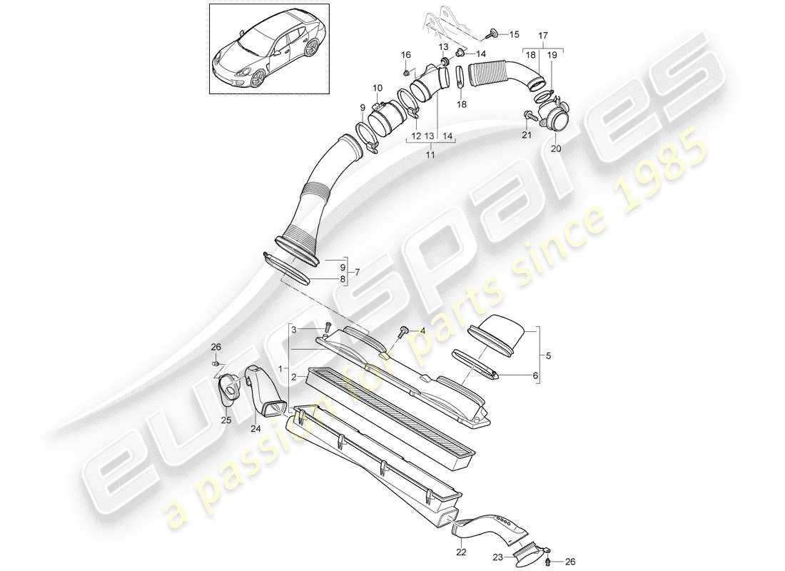 porsche 2010 (panamera 970) sistema di depurazione dell'aria diagramma delle parti