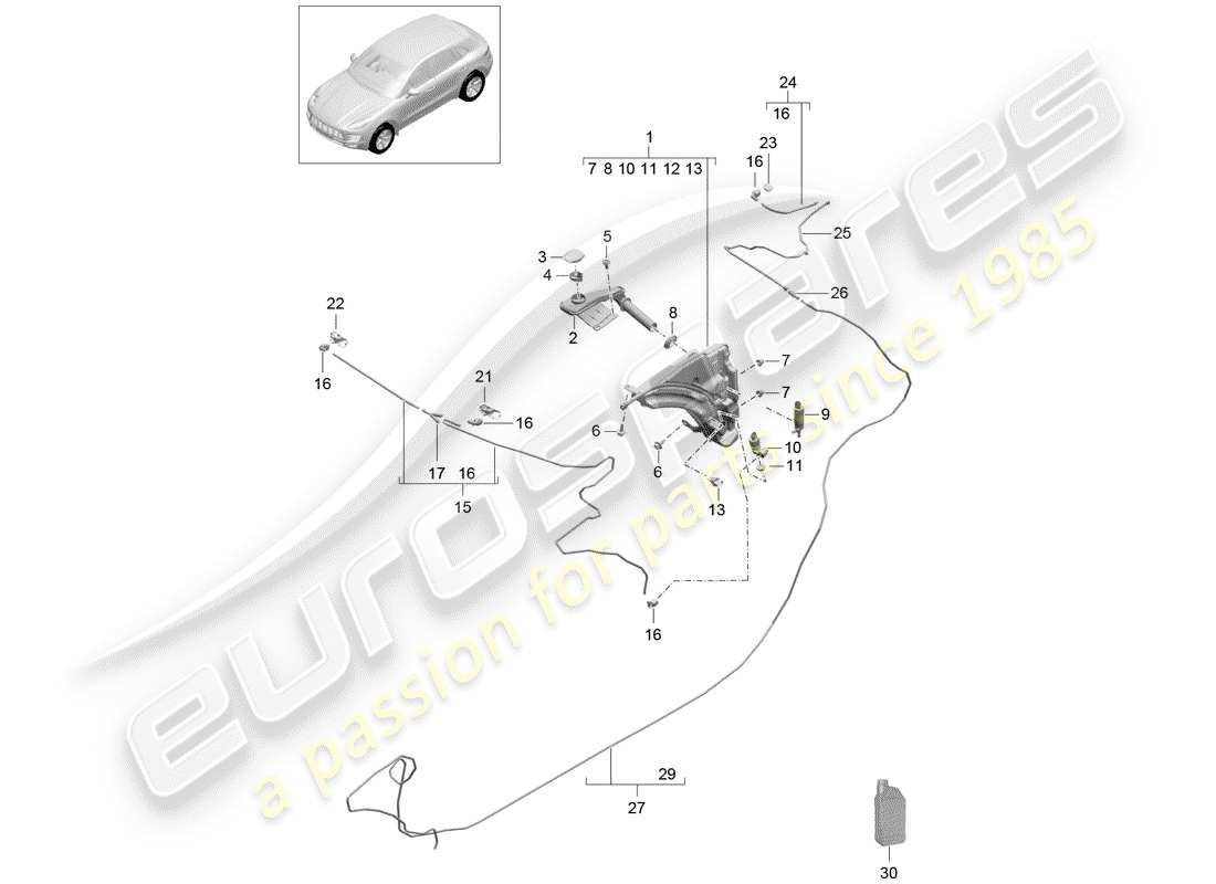 porsche 2016 (macan) unita ' rondella del parabrezza schema delle parti
