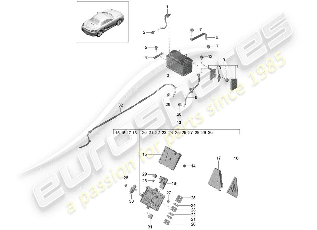 porsche 2015 (981 boxster) diagramma delle parti della batteria