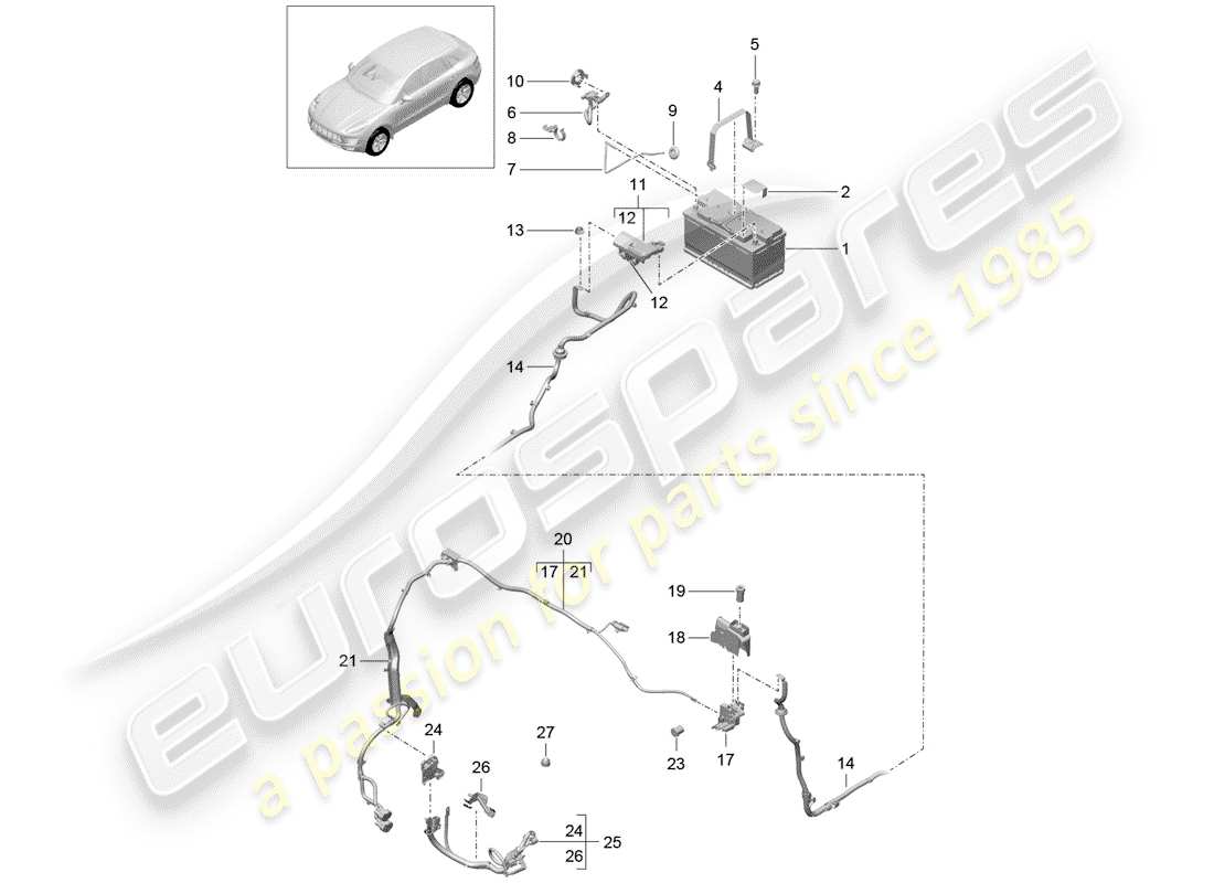 porsche 2016 (macan) diagramma delle parti della batteria