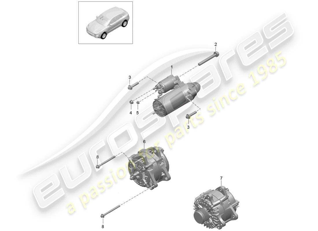 porsche 2018 (macan) schema delle parti di starter