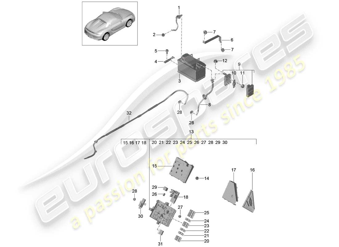 porsche 2016 (981 boxster spyder) diagramma delle parti della batteria