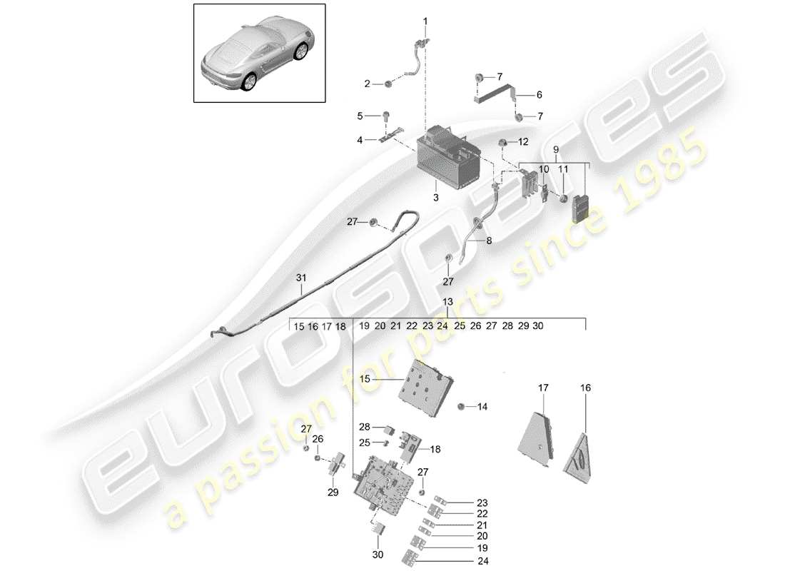 porsche 2017 (718 cayman) batteria diagramma delle parti