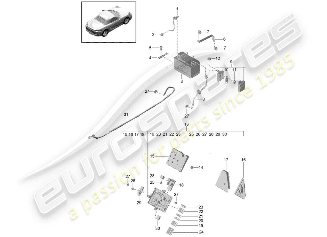 porsche 2020 (718 boxster) batteria diagramma delle parti