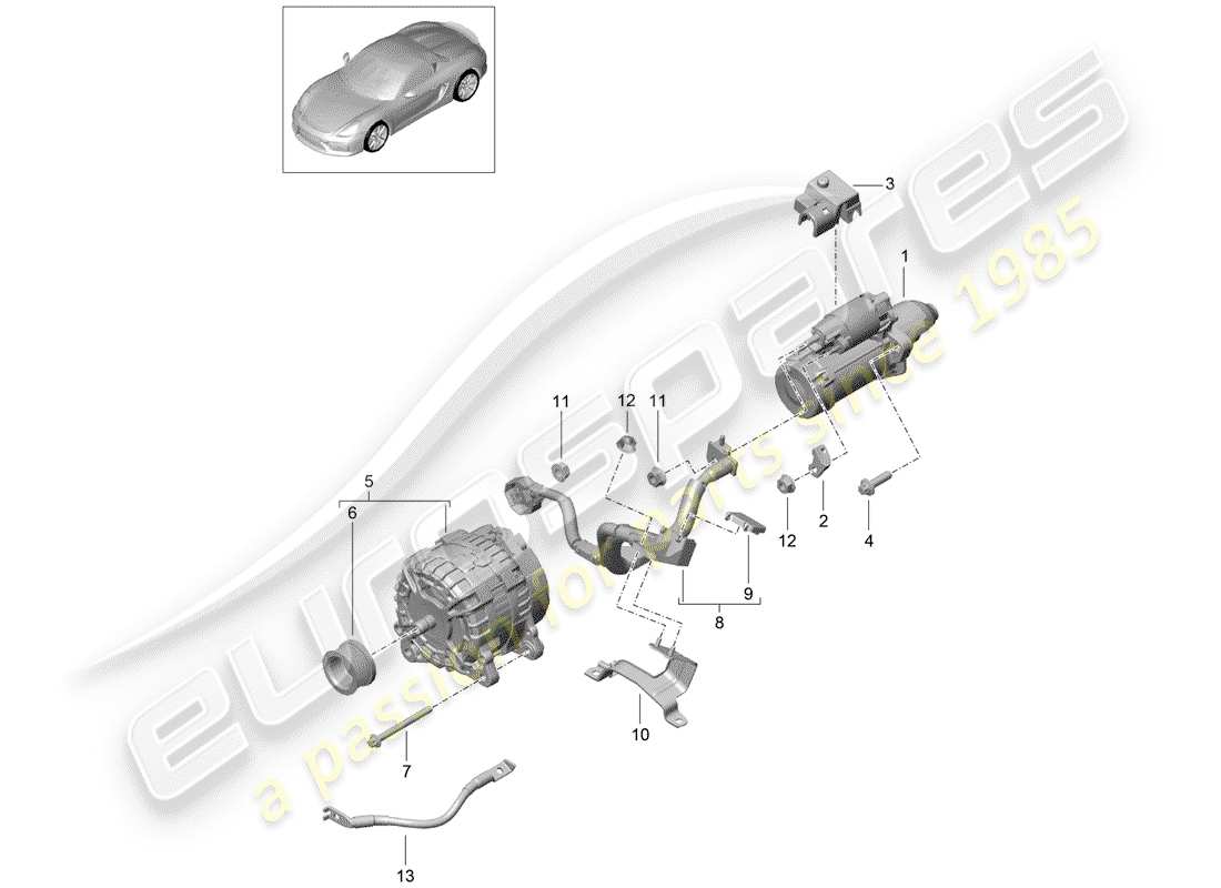 porsche 2016 (981 boxster spyder) schema delle parti di starter