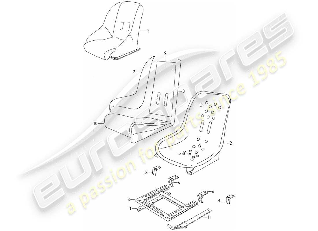 porsche 1954 (356/356a) sedile anteriore schema delle parti