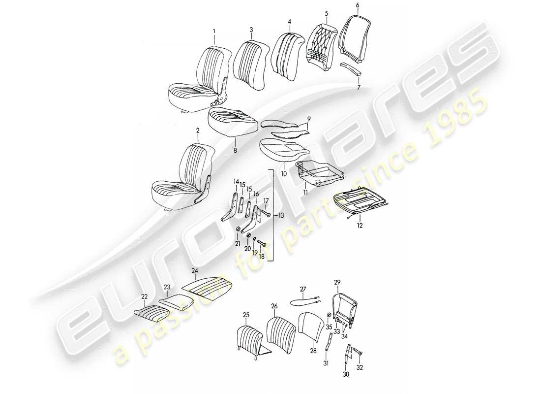 porsche 356b/356c (1960) sedile anteriore - e - sedile di emergenza diagramma delle parti