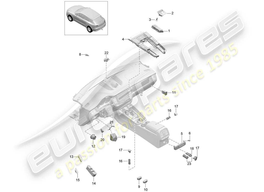 porsche 2018 (macan) diagramma delle parti dell'interruttore
