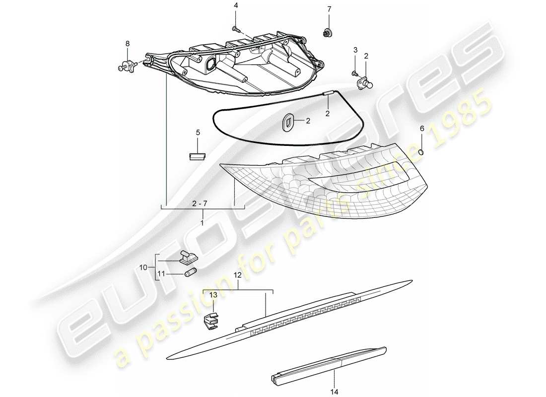 porsche 2008 (997-1 gt3) schema delle parti luce posteriore