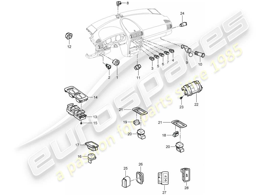 porsche 2010 (cayenne e1 9pa) interruttore diagramma delle parti