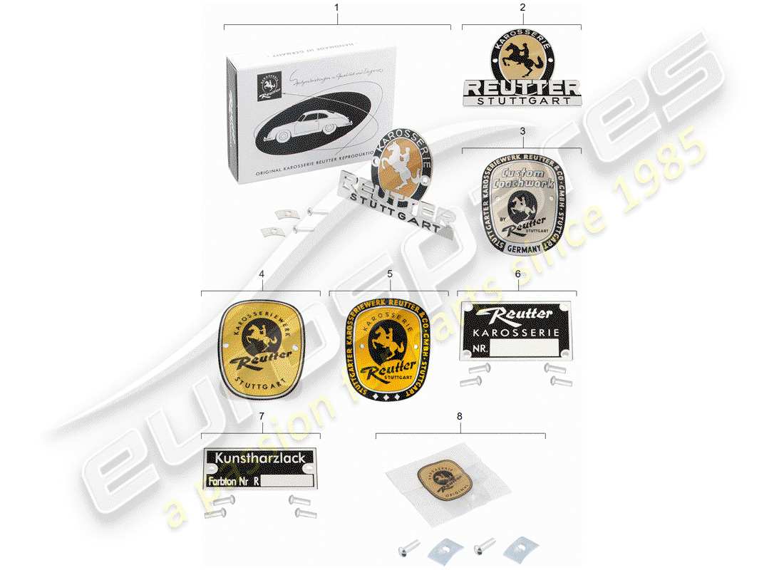 porsche classic accessories (2000) emblema - diagramma delle parti reutter