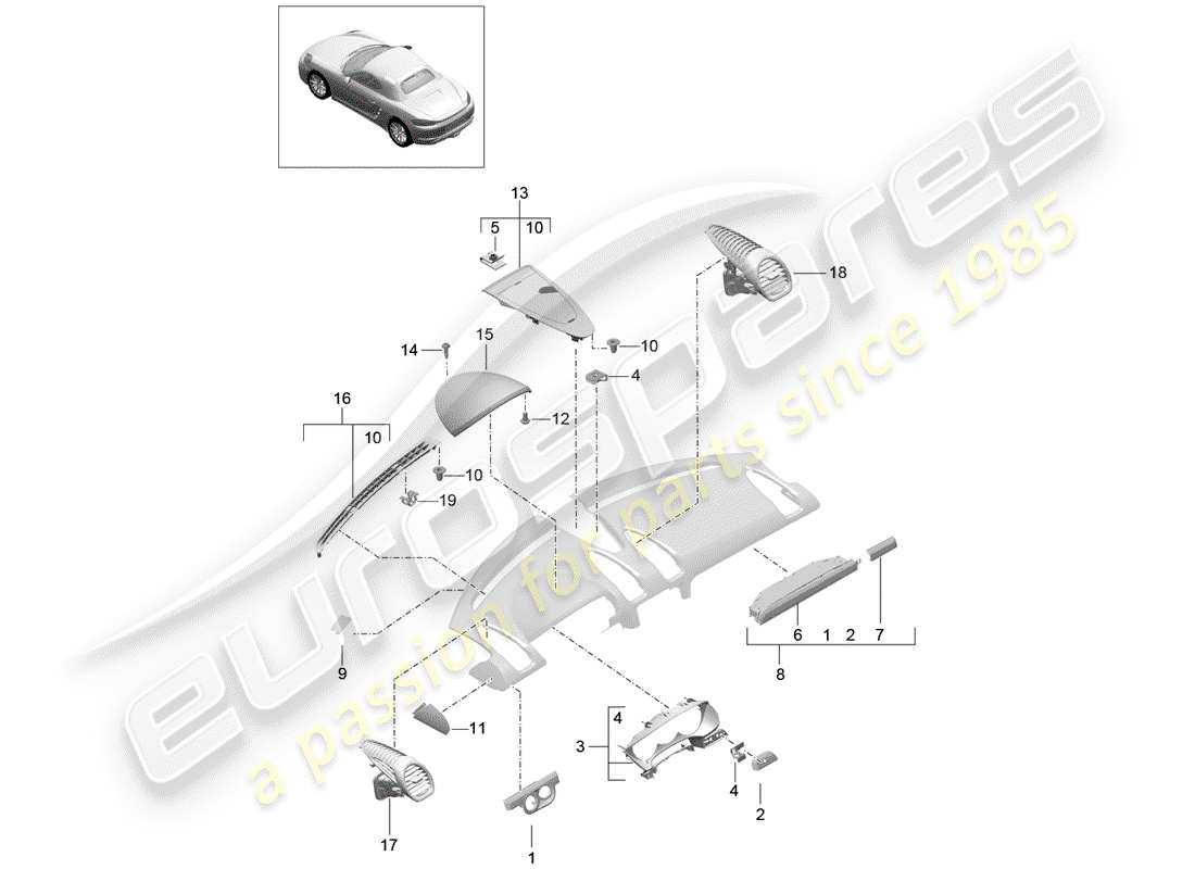 porsche 2018 (718 boxster) accessori schema delle parti