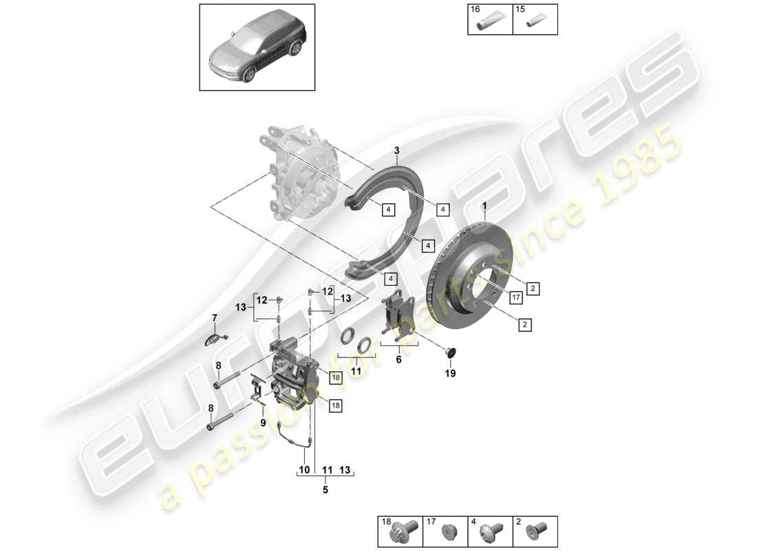 porsche 2020 (cayenne e3 9ya/9yb) schema delle parti freni a disco