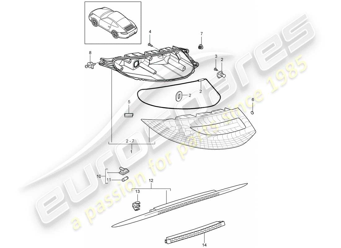porsche 2011 (997-2) schema delle parti luce posteriore