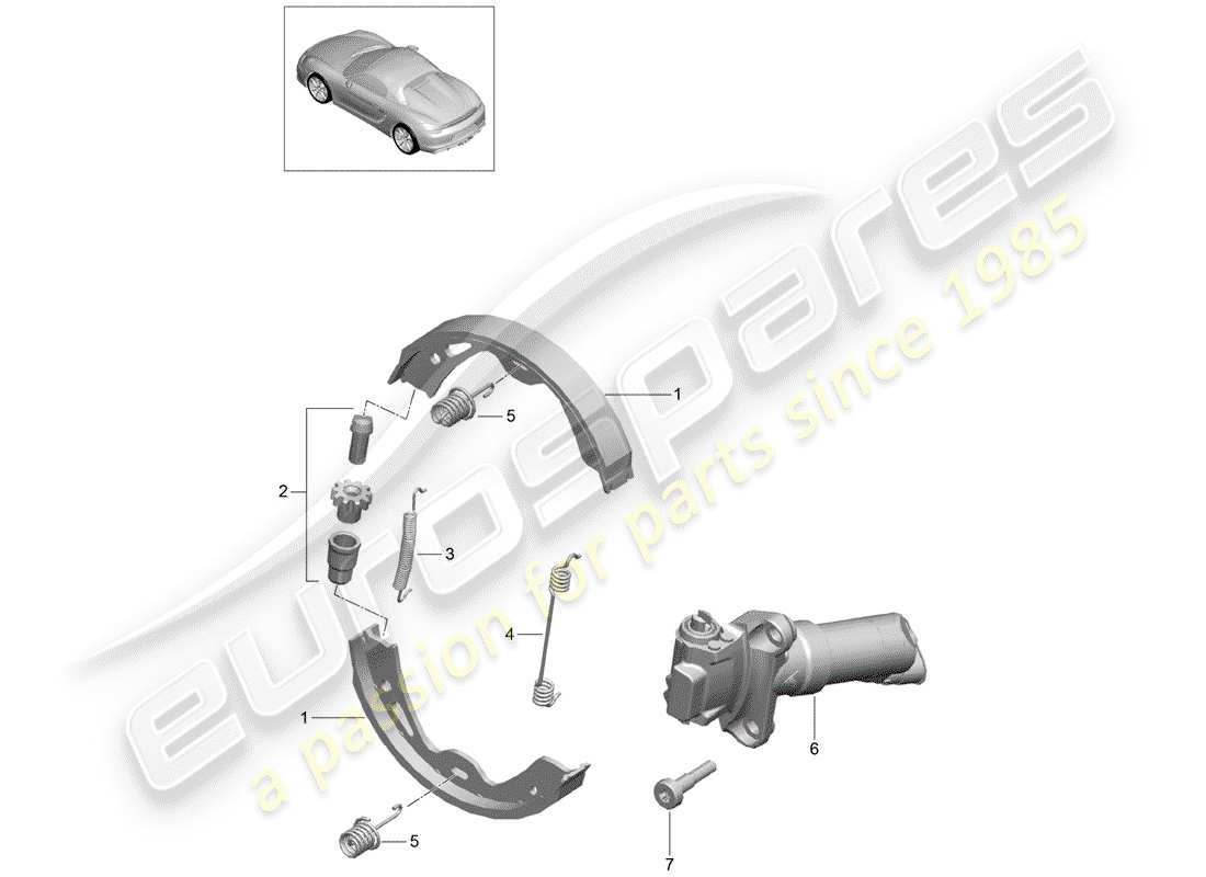 porsche 2016 (981 boxster spyder) schema delle parti del freno di stazionamento