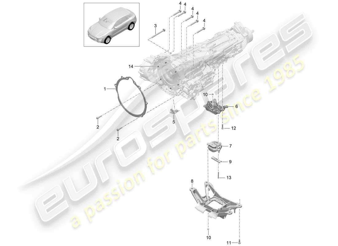 porsche 2018 (macan) parti di montaggio per motore e diagramma delle parti