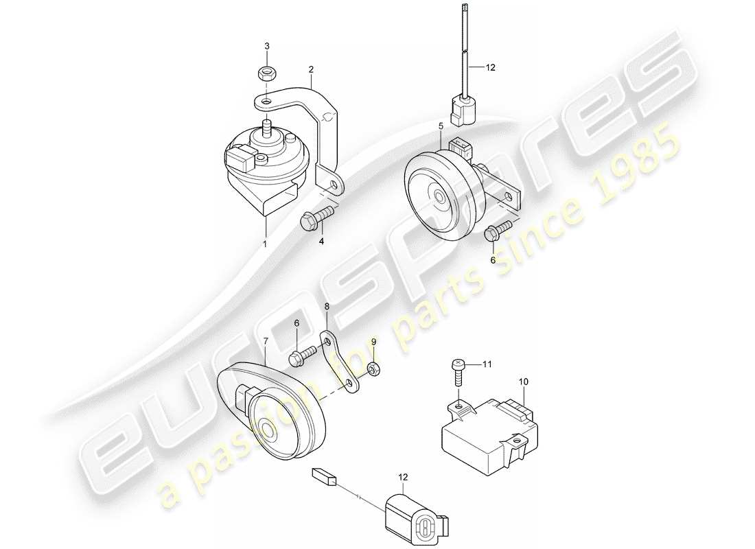 porsche 2007 (cayenne e1 9pa) corno di fanfara diagramma delle parti
