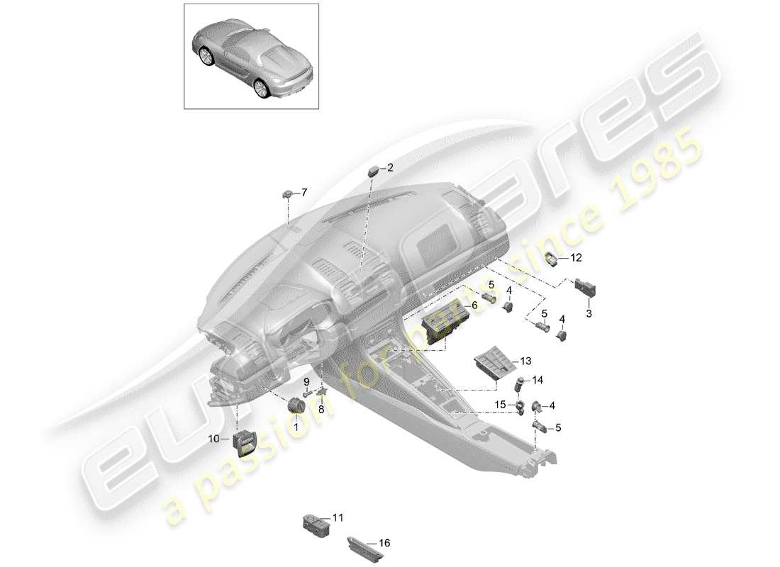 porsche 2016 (981 boxster spyder) diagramma delle parti dell'interruttore