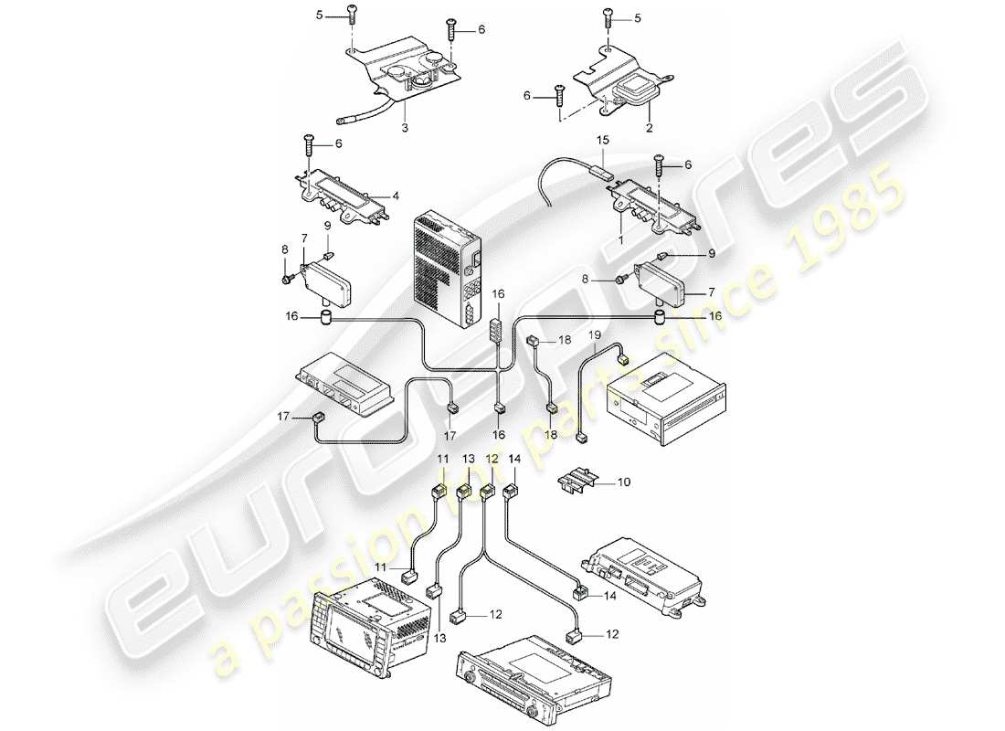 porsche 2004 (cayenne e1 9pa) diagramma delle parti del ripetitore d'antenna