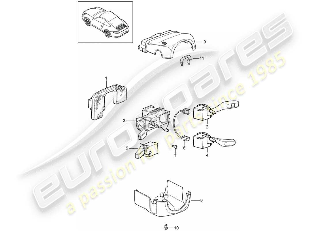 porsche 2011 (997-2) interruttore piantone sterzo diagramma delle parti