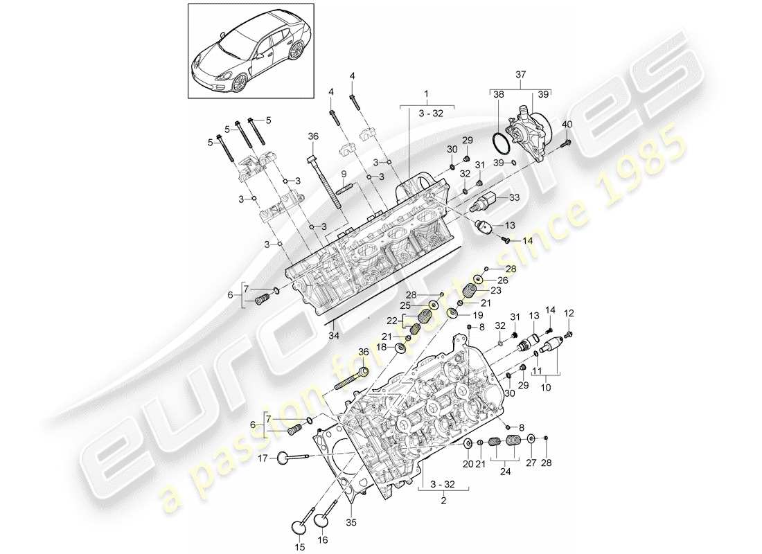 porsche 2010 (panamera 970) testata diagramma delle parti