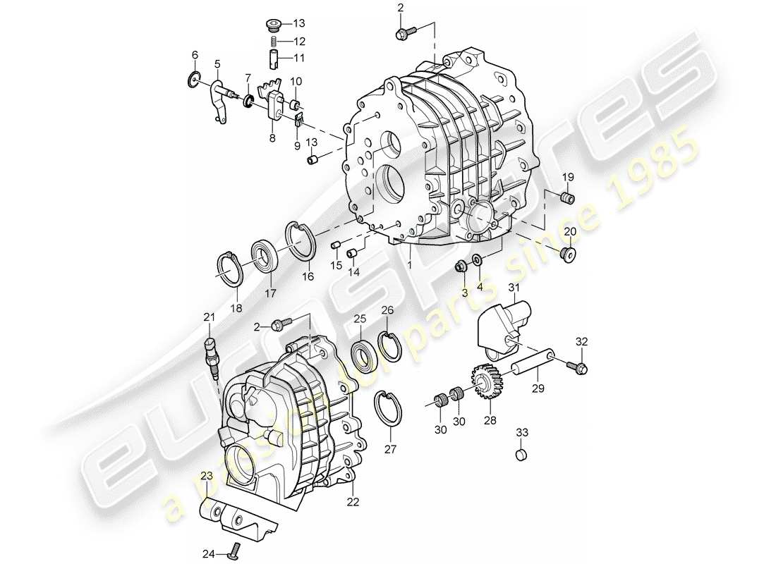 porsche 2008 (997-1 gt3) schema delle parti della scatola degli ingranaggi
