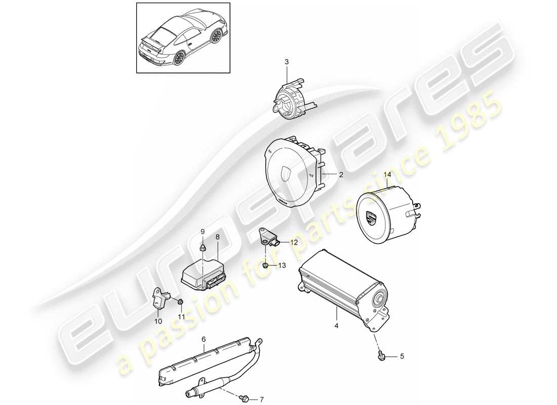 porsche 2008 (997-1 gt3) diagramma delle parti dell'airbag
