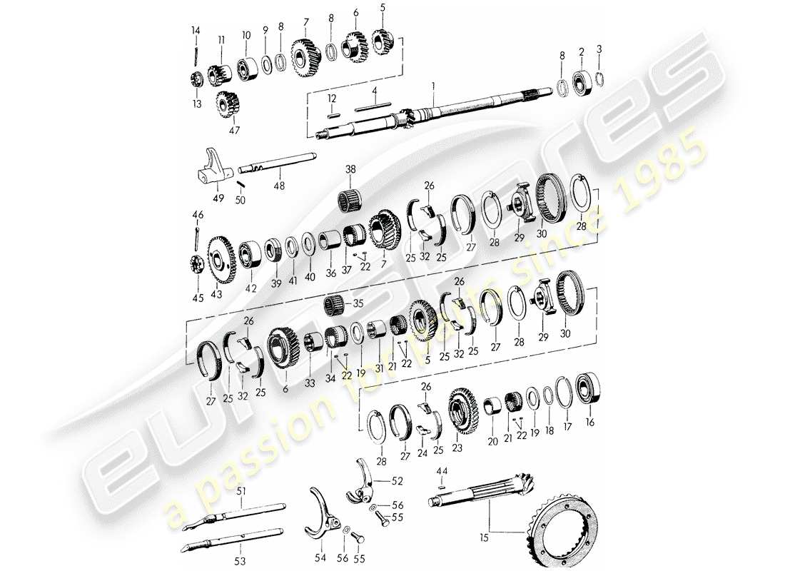 porsche 1954 (356/356a) ingranaggi e alberi - per - trasmissione schema parte