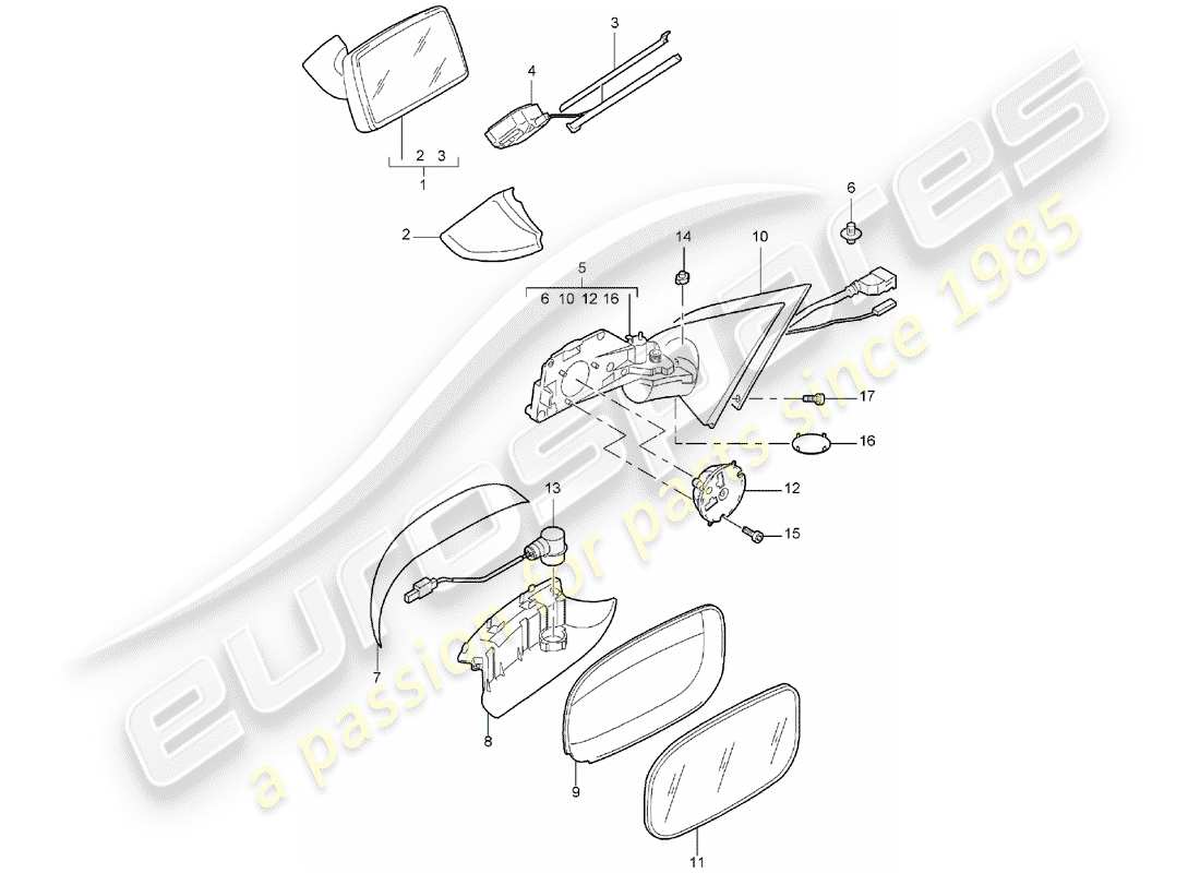 porsche 2004 (cayenne e1 9pa) specchietto retrovisore interno diagramma delle parti