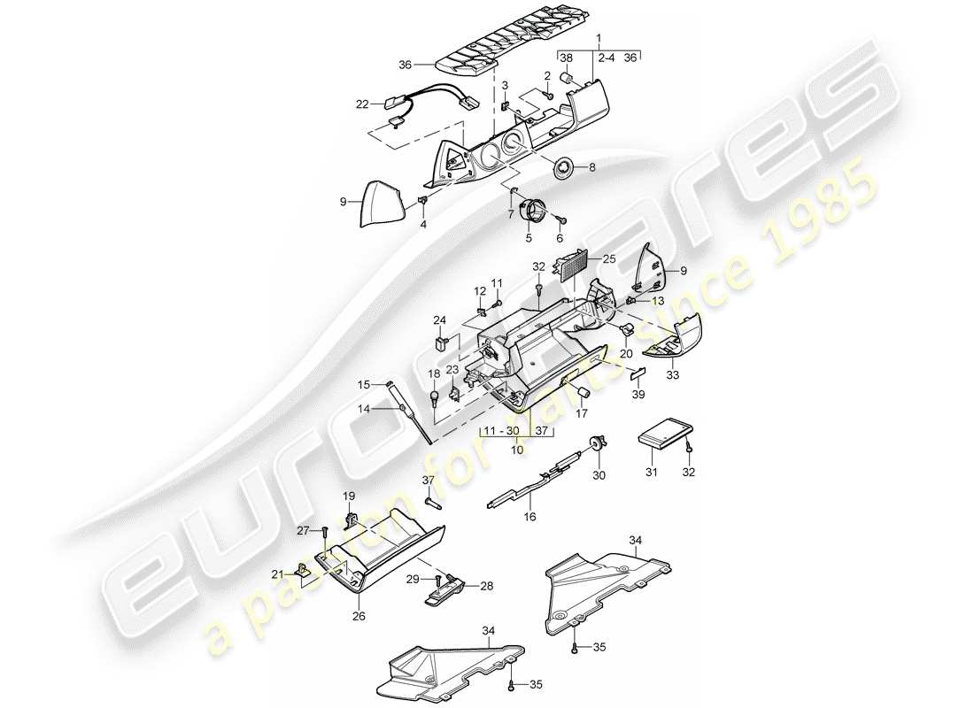 porsche 2011 (997-2) scatola di guanti diagramma delle parti