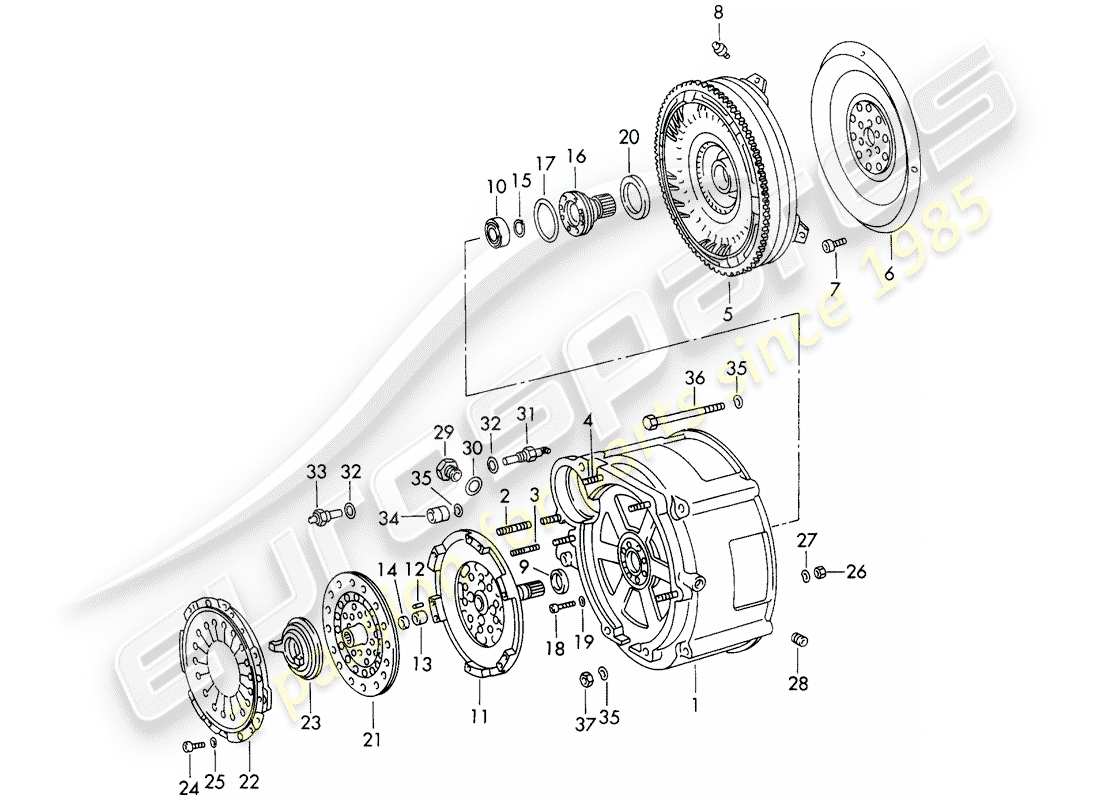 porsche 1973 (911) convertitore di coppia - e - alloggiamento convertitore - typ 925 - sportomatic - d - mj 1972>> diagramma delle parti