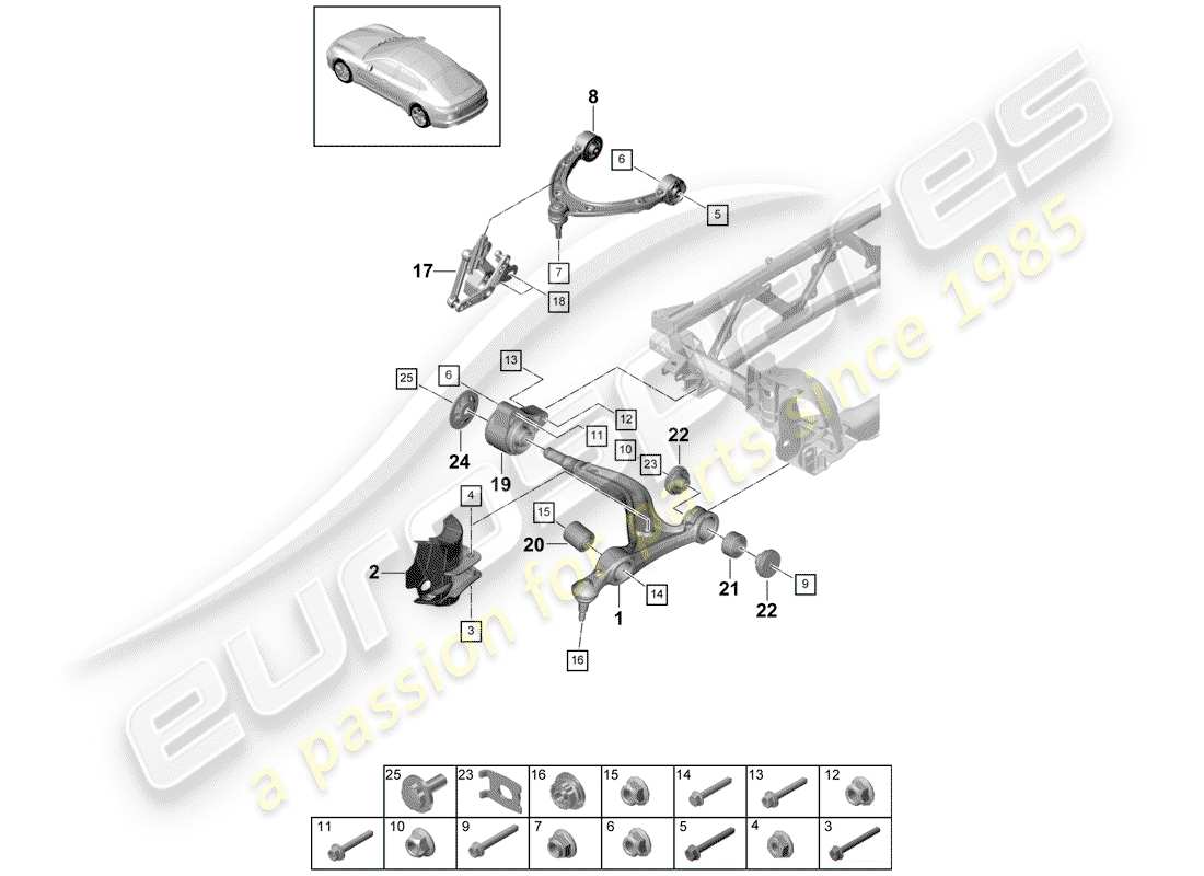 porsche 2020 (panamera 971-1) braccio di controllo del binario diagramma delle parti