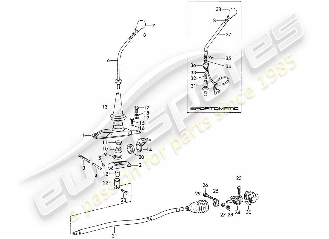 porsche 1969 (911/912) controllo della trasmissione diagramma delle parti