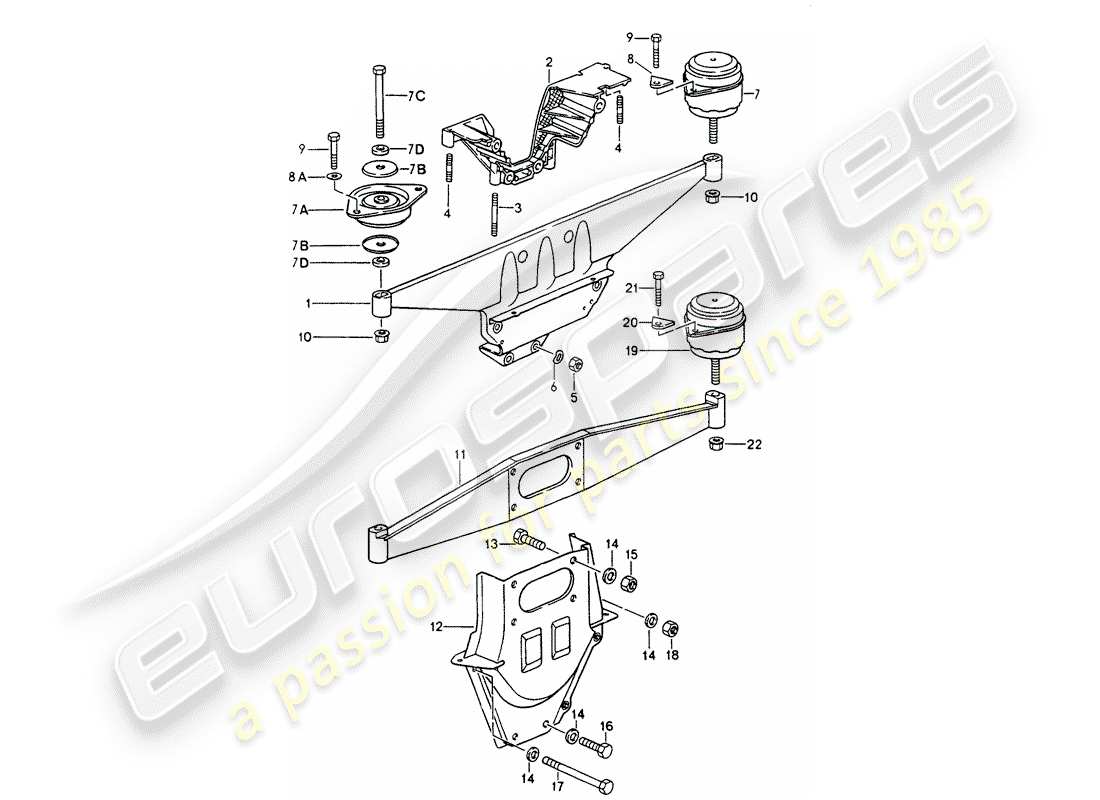 porsche 1990 (964) sospensione del motore diagramma delle parti