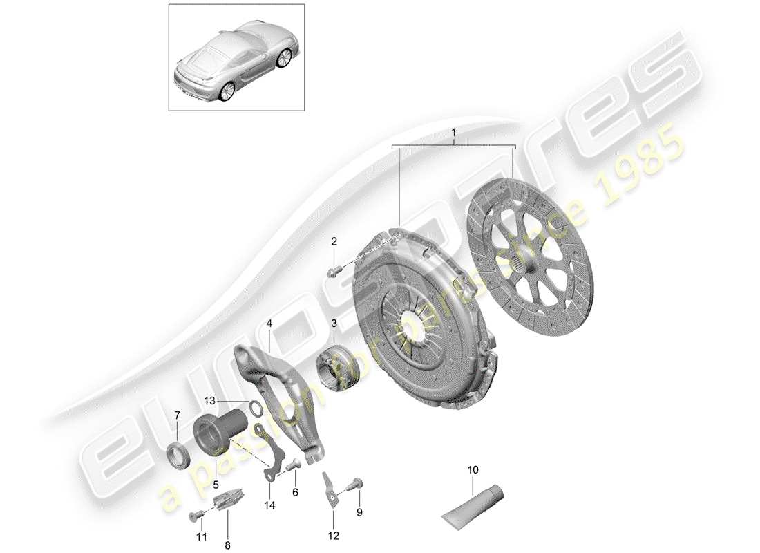 porsche 2016 (981 cayman gt4) diagramma della parte della frizione