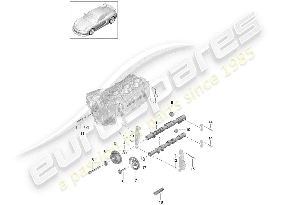 porsche 2016 (981 cayman gt4) diagramma delle parti dell'albero a camme
