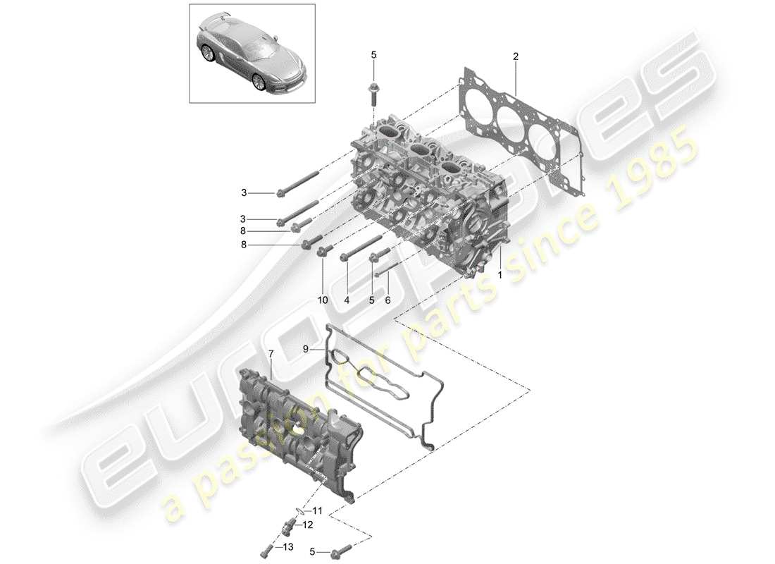 porsche 2016 (981 cayman gt4) schema delle parti della testa cilindro